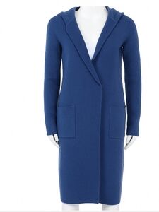 ATM Navy Blue Wool Knit hoodie Sweater Coat Snap Front S